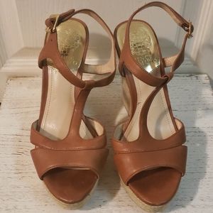 Vince Camuto wedge sandals brown leather